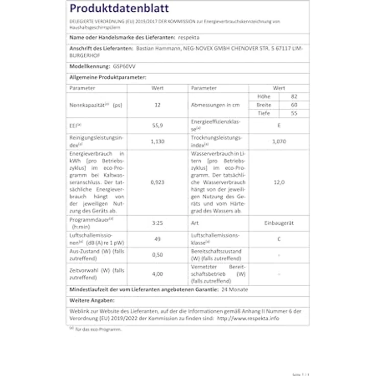 Respekta GSP60VV, Geschirrspüler, E, Geräuschemissionsklasse C, Geräuschemissionen 49 Dezibel – Bild 13