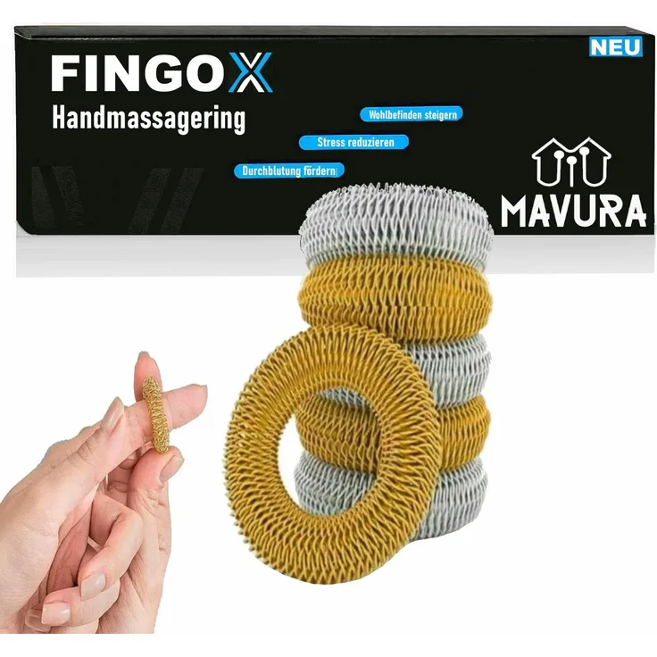 MAVURA Massageroller FINGOX Akupressur Ringe Finger Massage Akupunktur Handmassage, 6-tlg., Gold & Silber