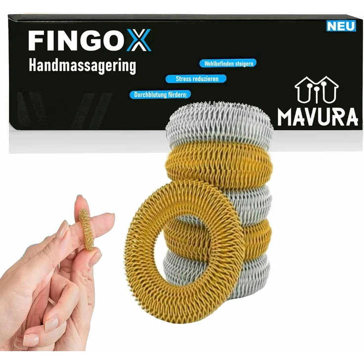 MAVURA Massageroller FINGOX Akupressur Ringe Finger Massage Akupunktur Handmassage, 6-tlg., Gold & Silber – Bild 1