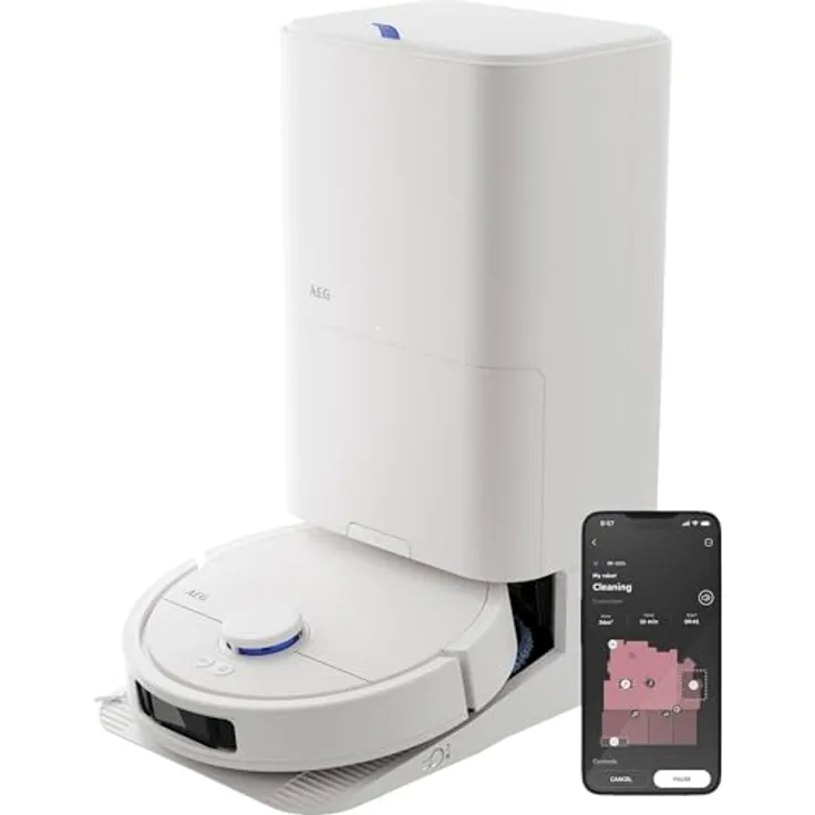 AEG AR81UW3SW Saugroboter mit Wischfunktion, LiDAR, KI-Navigation, All-in-One-Station, automatische Entleerung und Selbstreinigung, bis zu 208 Min, Weiß