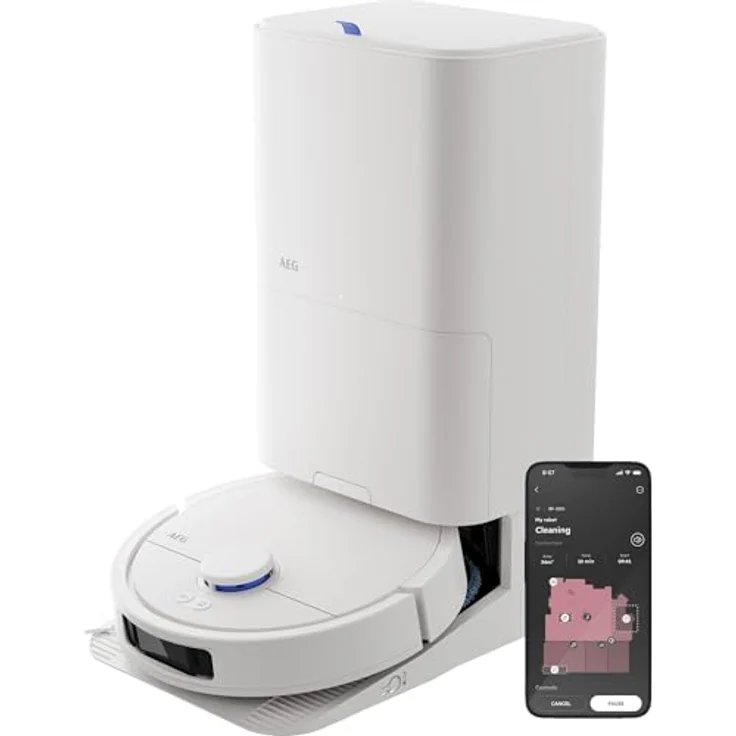 AEG AR81UW3SW Saugroboter mit Wischfunktion, LiDAR, KI-Navigation, All-in-One-Station, automatische Entleerung und Selbstreinigung, bis zu 208 Min, Weiß – Bild 1
