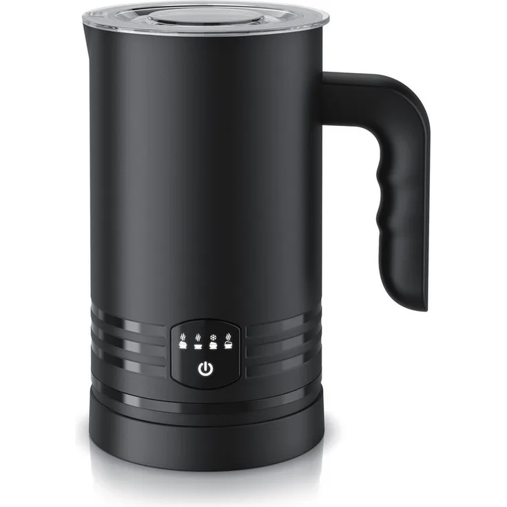 Arendo Milchaufschäumer elektrisch, 400 W mit Doppelwandgehäuse, 4 Programme für heißes und kaltes Aufschäumen, matt-schwarz, Antihaftbeschichtung für einfachen Reinigung