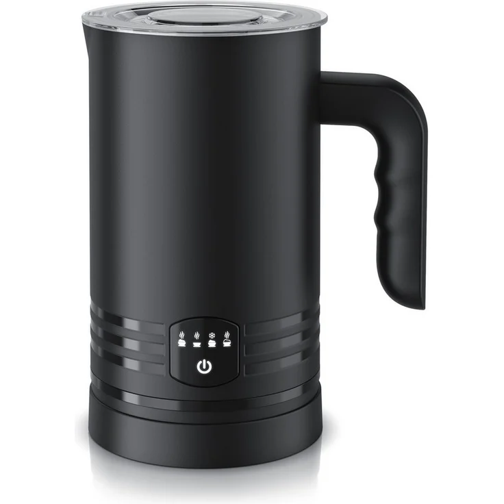 Arendo Milchaufschäumer elektrisch, 400 W mit Doppelwandgehäuse, 4 Programme für heißes und kaltes Aufschäumen, matt-schwarz, Antihaftbeschichtung für einfachen Reinigung