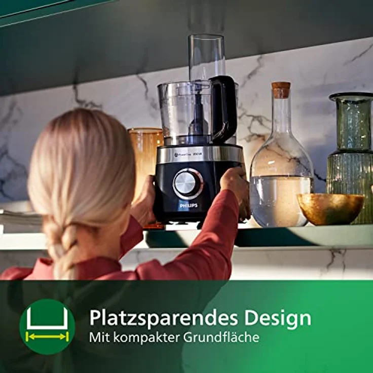 Philips HR7530-10 Küchenmaschine Viva Collection, 850 W, 31 Funktionen, 2L Füllkapazität, 2-in-1 Schneidescheibe, Zitruspressenaufsatz, Standmixeraufsatz, schwarz – Bild 5