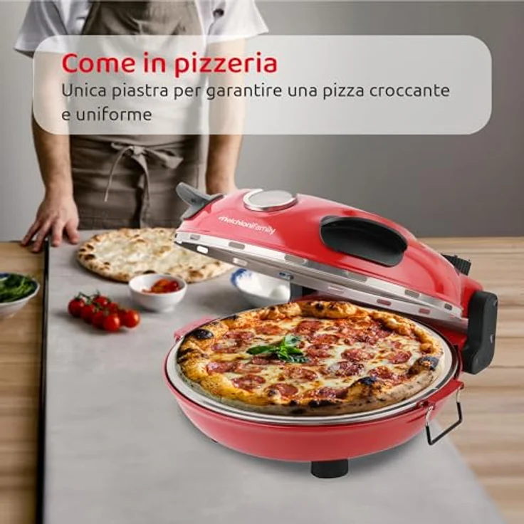 Melchioni Family BELLA Napoli Plus, Minibackofen mit 400 °C Maximaltemperatur, Ø 31 cm Schamottstein, für Pizza und Flammkuchen – Bild 6