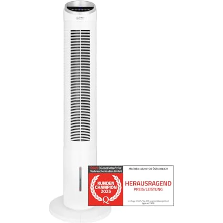 TZS First Austria Turmventilator B, 102 cm mit Wasserkühlung & Fernbedienung, 80° Oszillation, 3 Geschwindigkeitsstufen, Timer-Funktion, weiß – Bild 1