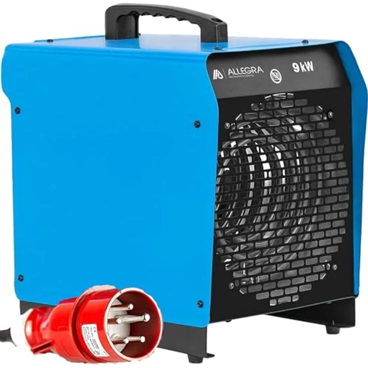 ALLEGRA Heizlüfter 9kw 400v Bauheizer Heizgebläse mit Thermostat – Starkstrom für Garage und Industrie 16A, elektrisch - Zeltheizung Baustelle 10 Kg, blau – Bild 2