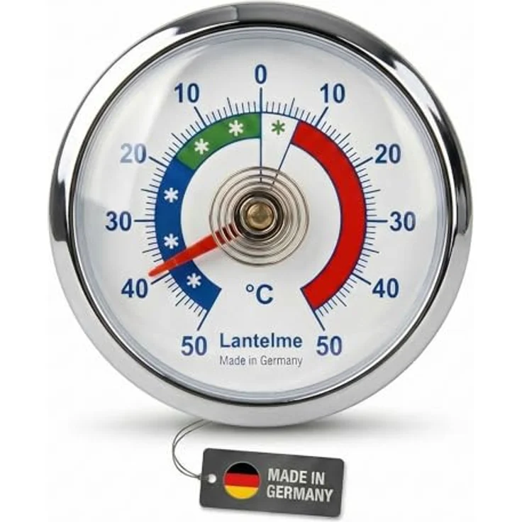 Lantelme Kühlschrankthermometer, selbstklebend, Bimetall-Analog, für Kühl- und Gefriergeräte, Silber, präzise Temperaturmessung von -50° bis +50°C – Bild 1