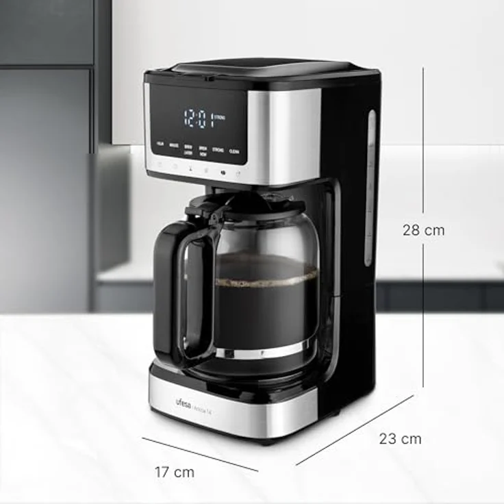 Ufesa Filterkaffeemaschine Ariccia, Programmierbar, 900W, 14 Tassen, 1,8L, Edelstahl, Touchscreen, herausnehmbarer Nylonfilter, hitzebeständiges Glasgefäß, spülmaschinenfest, Tropf-Stopp – Bild 3
