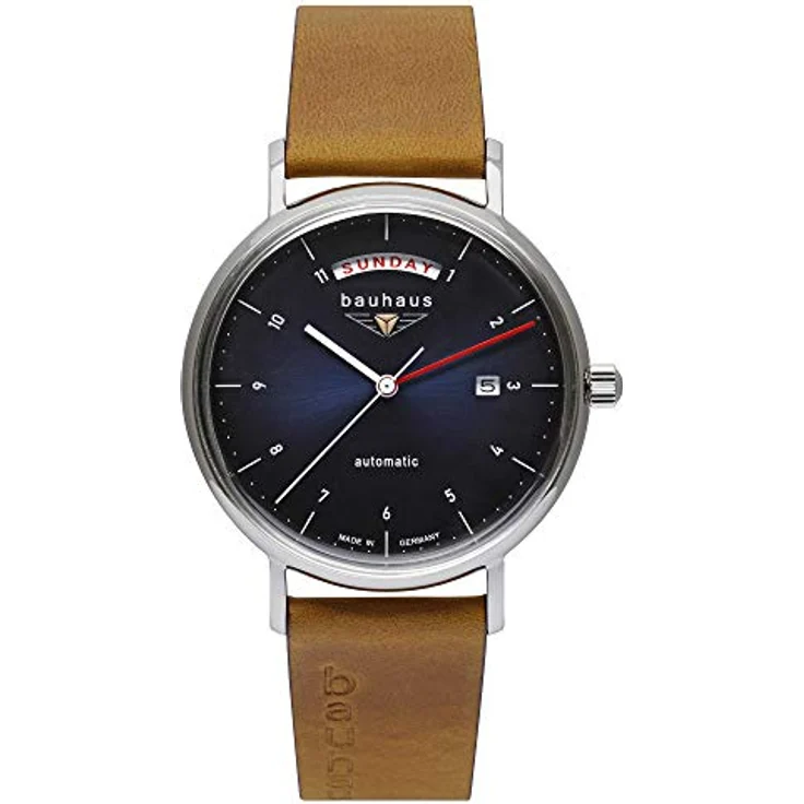 Bauhaus Herrenuhr Automatik mit Wochentagsanzeige mit Lederarmband 2162 – Bild 1