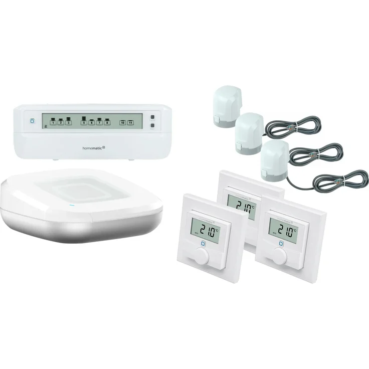 HomeMatic IP Set Fußbodenheizung für 3 Räume, inklusive Access Point, 12-fach Fußbodenheizungsaktor und motorischen Stellantrieben