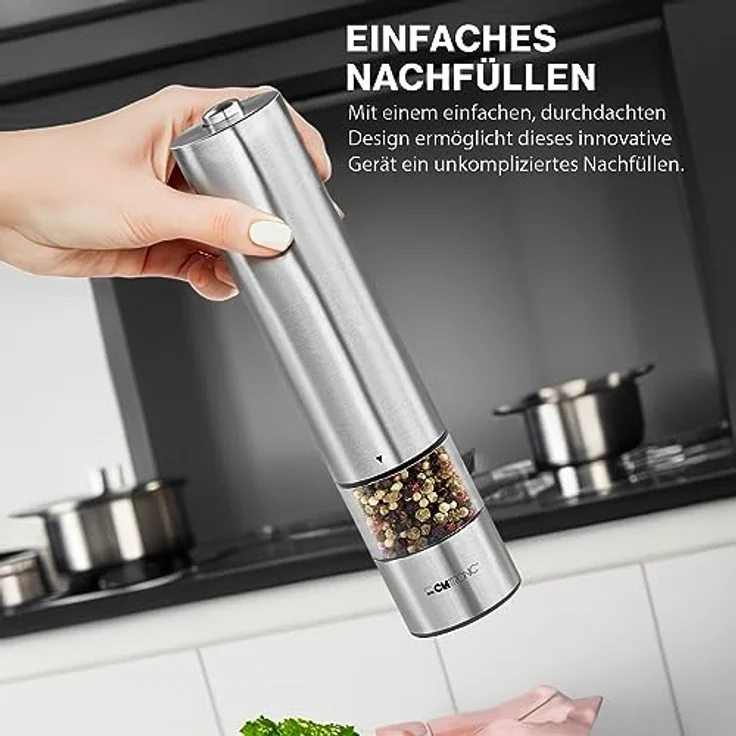 Clatronic Pfeffer--Salzmühle PSM 3004 N, Edelstahl-Gehäuse, verstellbares Keramik-Mahlwerk, einfaches Nachfüllen, inkl. Licht – Bild 5