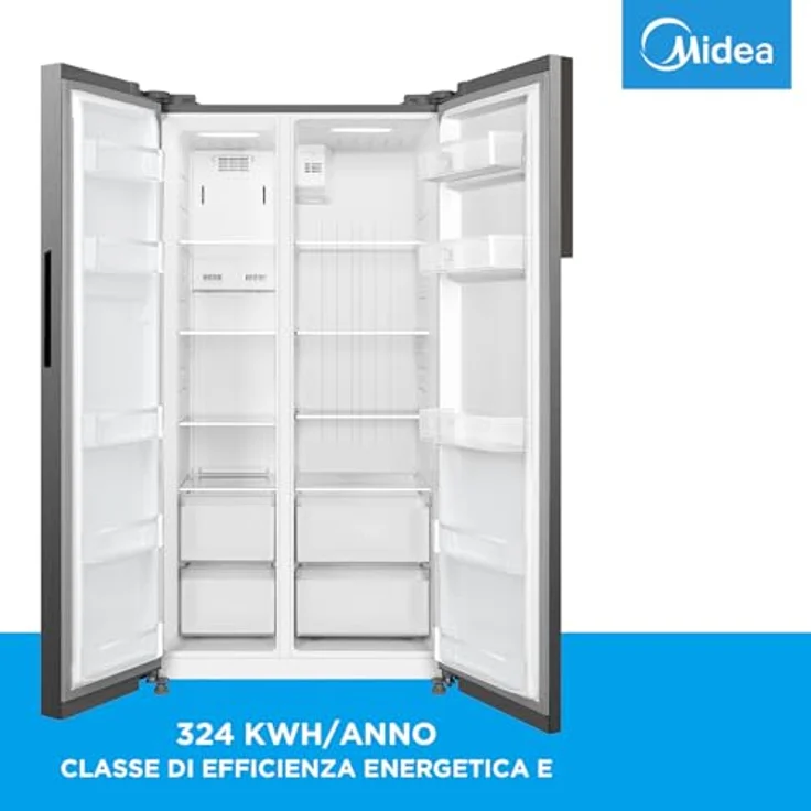 Midea MERS530FGE02 Side-by-Side Kühl-/Gefrierkombination/No Frost/Inverter Compressor/176,5 cm hoch/347 L Kühlen/201 L Gefrieren/Doppelte Steuerung/SuperCool/35dB, Inox – Bild 2