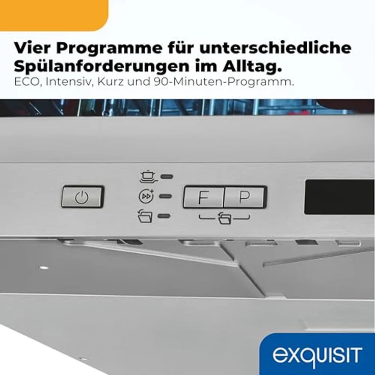 Exquisit EGSP9614-E-030A, vollintegrierbarer Geschirrspüler mit 14 Maßgedecken, 8 Programmen, Extra Hygiene, 42 dB, Energieklasse A, Inox – Bild 6