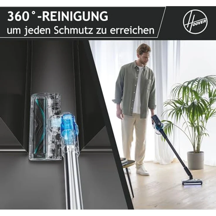 Hoover 360° manövrierbarer Akku Staubsauger mit Tierhaar-Düse & LED für 120 m² Fläche, kabellos für alle Bodenarten, Bodendüse mit Anti-Twist gegen Verheddern eingesaugter Haare [HF410P] - Preisvergleich – Bild 3