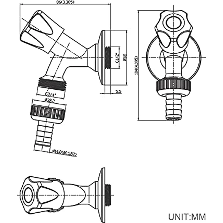 Ibergrif Geräteventil 1/2'' Wandanschluss, 3/4" Abgang (zum Anschluss an Waschmaschine/Spülmaschine), Rückflussverhinderer – Bild 2