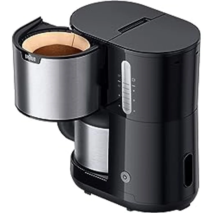 Braun PurShine KF1505 BK Filterkaffeemaschine, 1,2L Edelstahl-Thermokanne für bis zu 9 Tassen, OptiBrew-System, Tropf-Stopp-Funktion, schwenkbarer Filterkorb, Automatische Abschaltung, 1000W, Schwarz – Bild 3