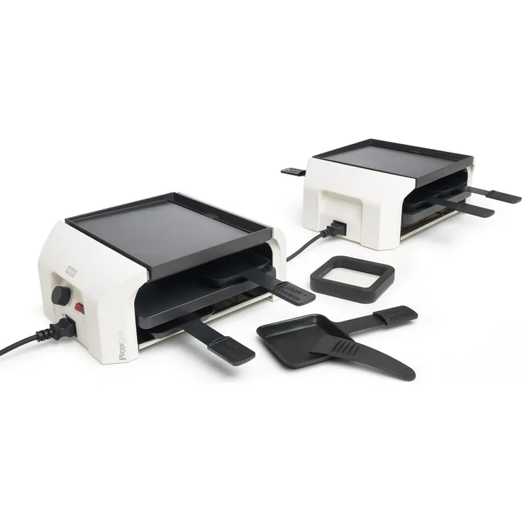 Stöckli Raclette + Pizza Grill Fou4 Set, multifunktionales Grillgerät für bis zu 8 Personen, weiss