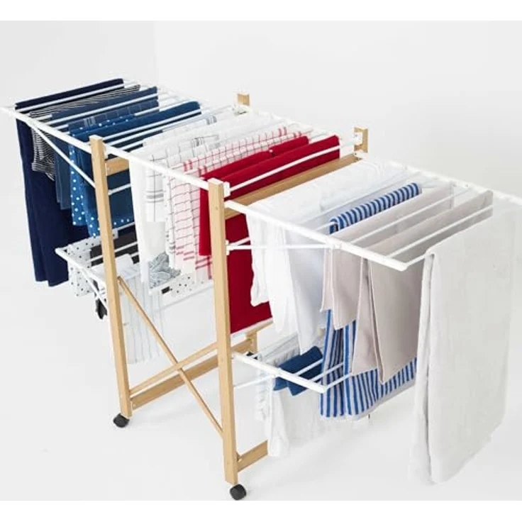 KITCHEN MOVE BAT-WD-03 Séchoir à linge, Acier Inoxydable, Bois et Blanc, L177xl61xH104 cm – Bild 7