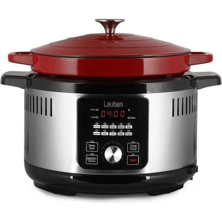 Lauben Multikocher OvenSafe® Multicooker 6000RS, Emaillierter Topf, Ofengeeignet, 1500,00 W, 6,00 l Schüssel, 10 Programme, Dampfgarer, Reiskocher, Gusseisen, Silikonhandschuhe, Silikonunterlage – Bild 1