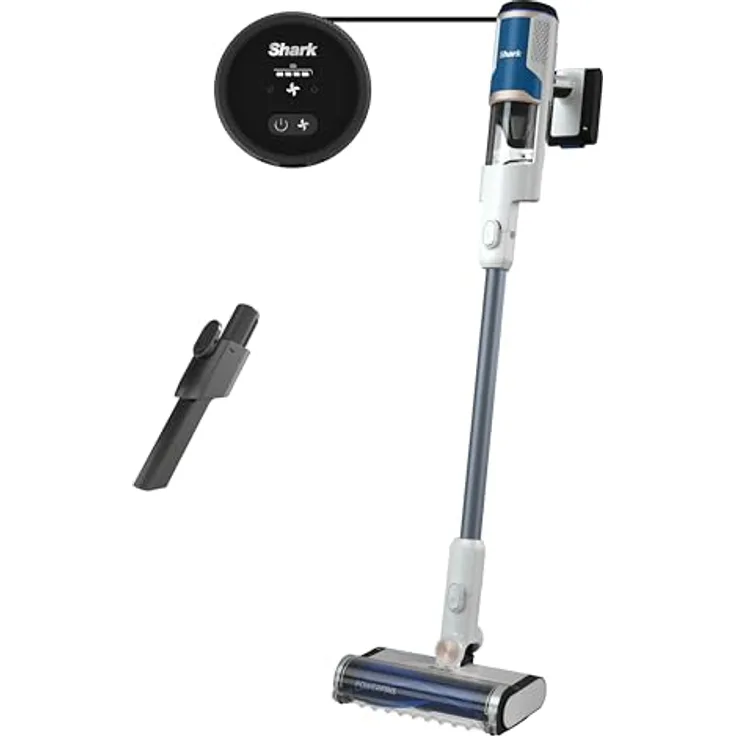 Shark kabelloser Akku-Staubsauger m. FloorDetect-, Anti-Hair-Wrap- & PowerFins, 40 Min Laufzeit, LED-Display, Staubsauger kabellos & Handstaubsauger-Modus m. Fugendüse, Weiß/Marineblau BU1120EU