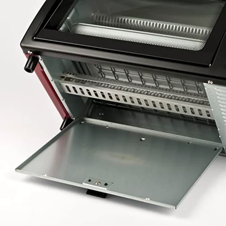 Girmi FE10 Elektrischer Ofen, 800 W, 10 Liter, Edelstahlrost, Einstellbarer Thermostat, 60-Minuten-Timer, Inklusive Zubehör, Schwarz/Rot. – Bild 5