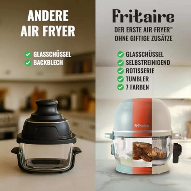 Fritaire Carbon8, Heißluftfritteuse mit selbstreinigender Glasschüssel und 6 One-Touch-Kochfunktionen, inklusive Drehspieß und Zubehör – Bild 5