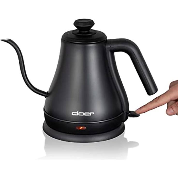 Cloer 4960 Gooseneck Wasserkocher, 1000 Watt, 0,8 Lite, verdecktes Heizelement, abnehmbarer Deckel, Kontrollleuchte, Edelstahl, schwarz – Bild 4