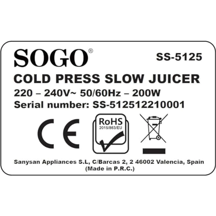 Sogo SS-5125 Cold Press Entsafter, Digital Touch Control, 200W, BPA Free, Easy Cleaning, Low Energy Consumption – Bild 5