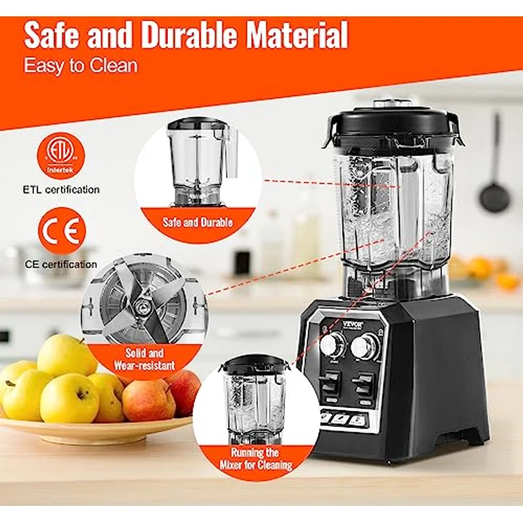 VEVOR Kommerzieller Standmixer HS-210D-US, 2200 W, 3-Funktionen, 2 L Kapazität, für gefrorene Getränke, Milchshakes und Smoothies, schwarz – Bild 5