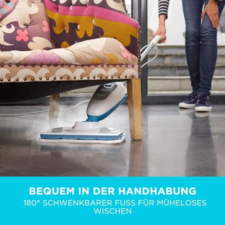 Black + Decker FSM13E1 Dampfbesen Steam Mop, Basic (Dampfreiniger für hygienische, gründliche Sauberkeit, abnehmbarer Stiel, einfache Bedienbarkeit, inkl. 1 Mikrofaser-Pad), 1300 W – Bild 6