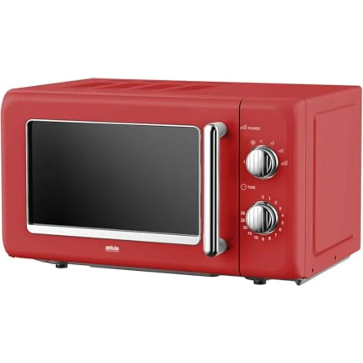 Silva MW-R 25.3, Retro Mikrowelle mit 700 W und 20 L Garraum, rot, mit 6 Leistungsstufen und 30-Minuten-Timer – Bild 2