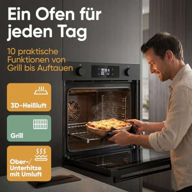 Bomann® EBO 7913, Einbaubackofen mit mattem Glas, 3D Heißluft, Grillfunktion, 73L, Temperaturbereich 50 - 250°C – Bild 3