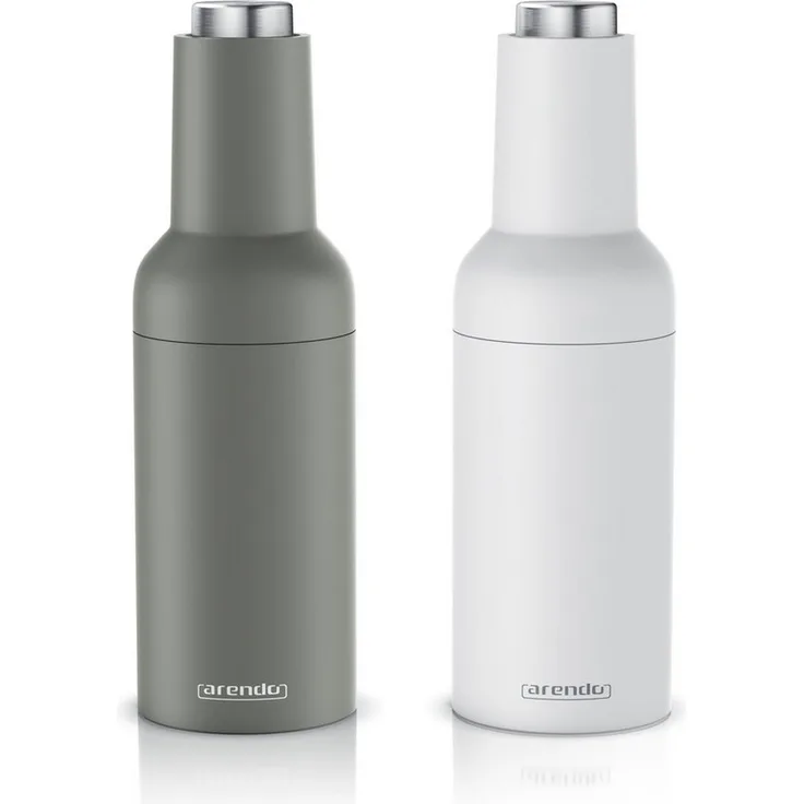 Arendo SPICE GRINDER, Elektrische Salz-/Pfeffermühle & Pfeffermühle, stufenlos einstellbar, 2er Set in Weiß & Graphitgrau, Keramikmahlwerk, LED, Kippsensor, batteriebetrieben