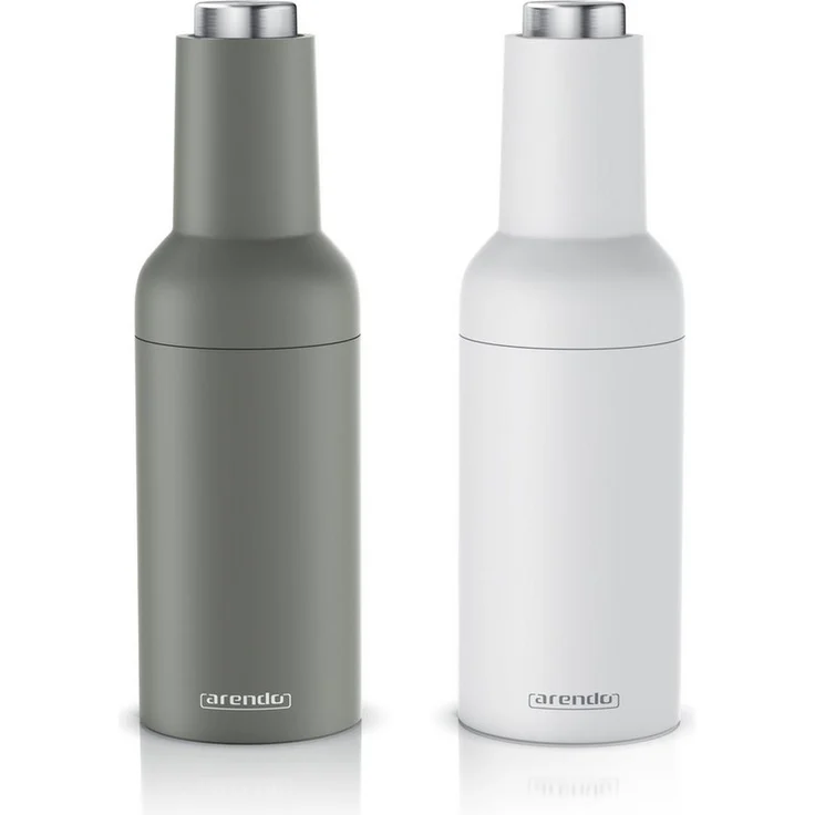 Arendo SPICE GRINDER, Elektrische Salz-/Pfeffermühle & Pfeffermühle, stufenlos einstellbar, 2er Set in Weiß & Graphitgrau, Keramikmahlwerk, LED, Kippsensor, batteriebetrieben