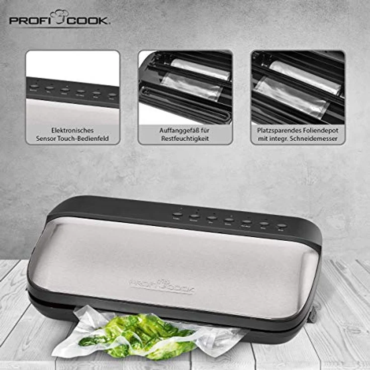 Profi Cook ProfiCook PC-VK 1134 Vakuumierer, Lebensmittel 8x länger frisch, 24 Liter-Min, Elektronische Vakuumregulierung (4 Stufen), Edelstahlgehäuse, Edelstahl – Bild 4
