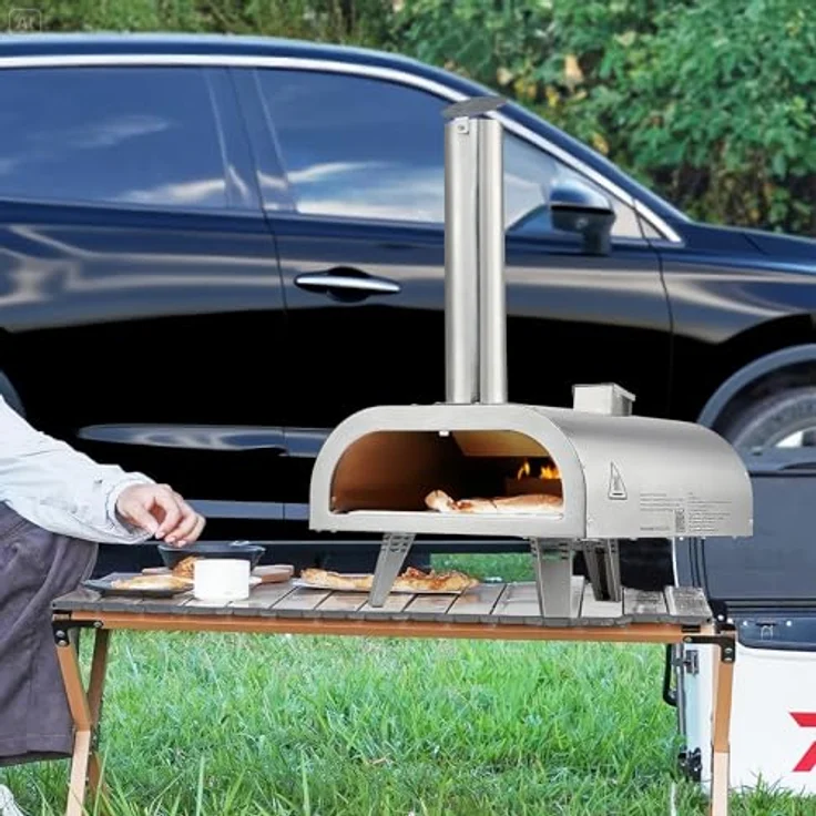 VEVOR 12 Zoll Pellet-Pizzaofen, tragbarer Outdoor-Pizzaofen mit eingebautem Thermometer, Pizzastein, Schaufel und Tragetasche, Edelstahl silber, für Garten und Camping – Bild 8