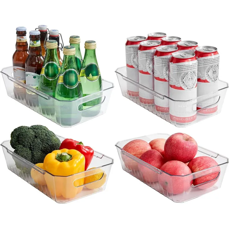 Lifewit Kühlschrank Organizer Set 4-teilig, stapelbare Aufbewahrungsboxen aus BPA-freiem PET, transparent, lebensmittelecht, für Kühlschrank und Vorratskammer