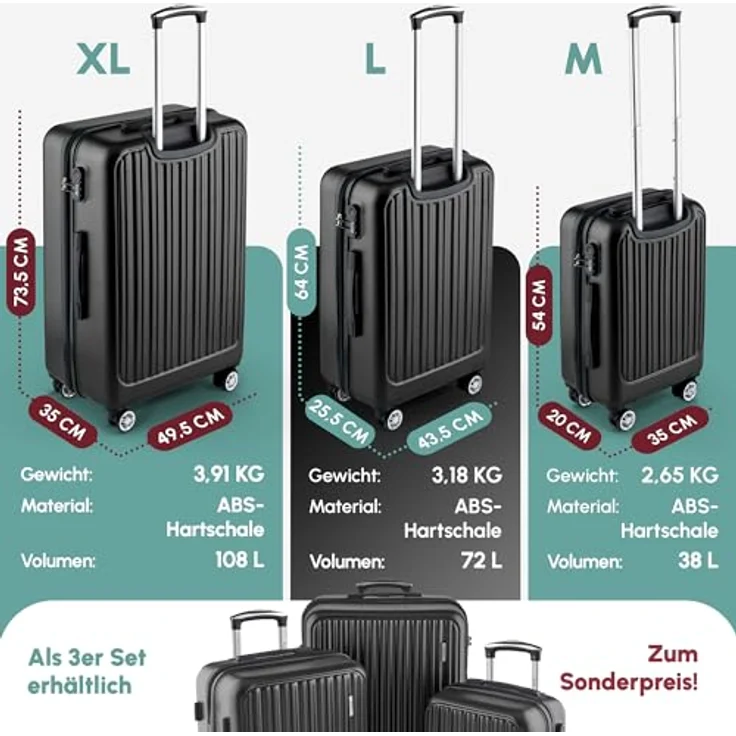 Easy Move ABS Hartschalenkoffer [ERGONOMISCH & SICHER] - Großer Trolley Koffer mit 360° Rädern, Zahlen Schloss - reisekoffer groß, hartschalenkoffer, Luggage * – Bild 5