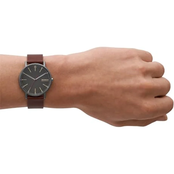 Skagen Herrenuhr Signatur Quartz 40 mm, Kirschholzfarbenes LederarmbandSKW6860 – Bild 2