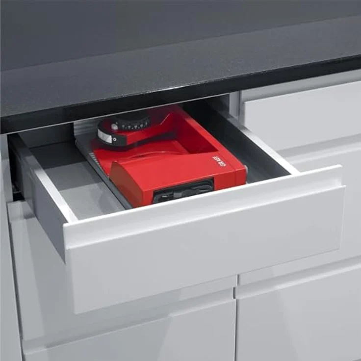 Graef MYTINY MT1003 ROT, Aufschnittmaschine mit superkompakten Abmessungen und 170 mm Wellenschliffmesser, Rot – Bild 8