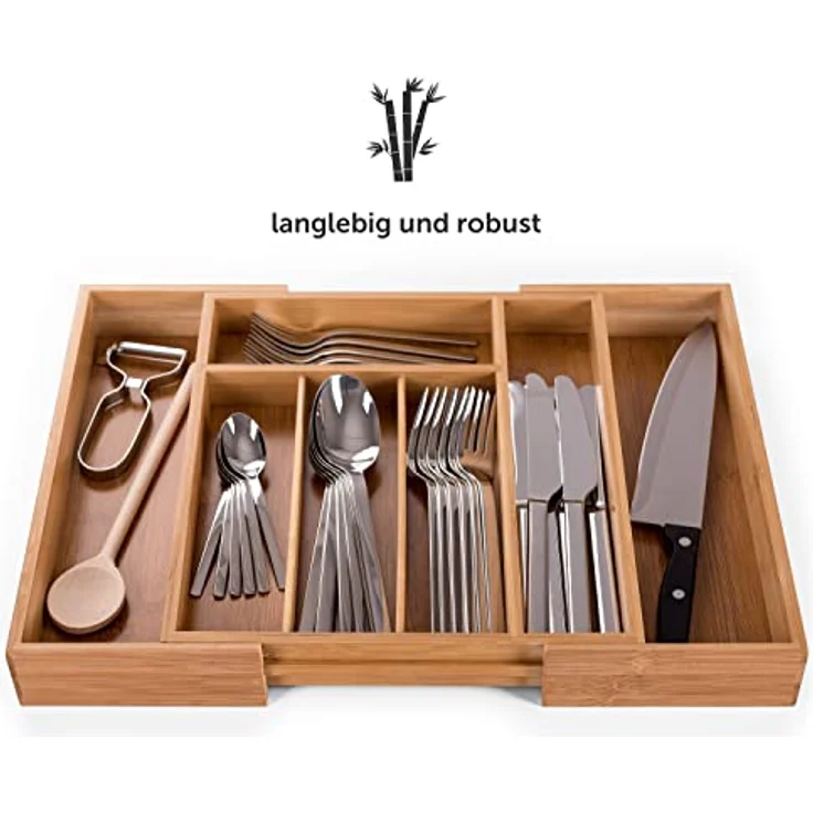 Blumtal Besteckkasten Schublade aus Bambus, größenverstellbarer Schubladen-Einsatz, bis zu 9 Fächer, nachhaltig und flexibel – Bild 6