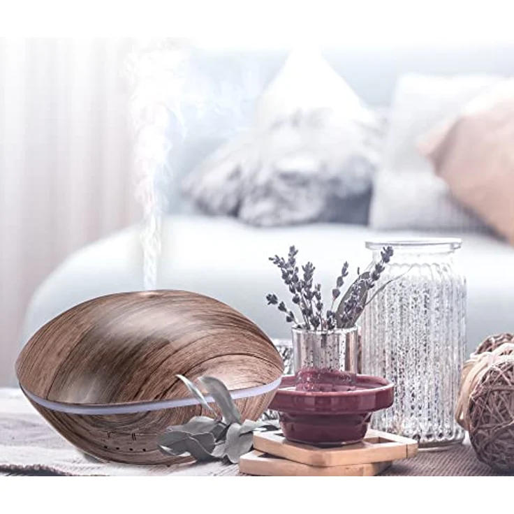 Sixtol Aroma Diffuser, Aromazerstäuber Steingrau Holz, 500 ml mit Lichteffekten für angenehme Raumatmosphäre – Bild 2