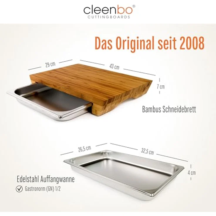 cleenbo Schneidebrett 'style bamboo GN' mit Edelstahl Auffangschale – Bild 4