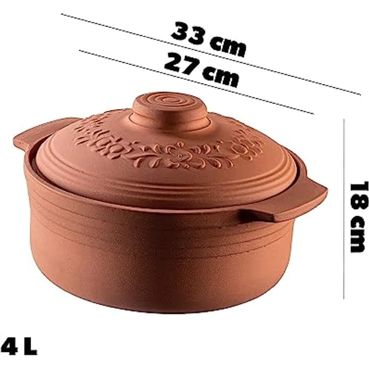 KADAX Tonbräter Augustus, Runde Keramikaufbewahrung 4L mit Deckel, Dampfgarer für fettfreies Kochen, geeignet für Mikrowelle und Backofen – Bild 3
