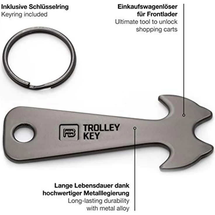 FABACH 2 Black Trolley Key Einkaufswagenlöser - Ersetzt Einkaufswagenchip, Einkaufschip - Schlüsselanhänger aus Metall für Key Organizer und Schlüsselbund - Kein Steckenbleiben im Einkaufswagen – Bild 2