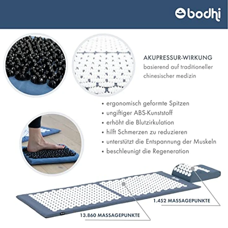 bodhi Vital Akupressur DELUXE-Set XL, Nagelmatte mit Kissen, Fußmatte SOFT & Tasche, blau – Bild 4