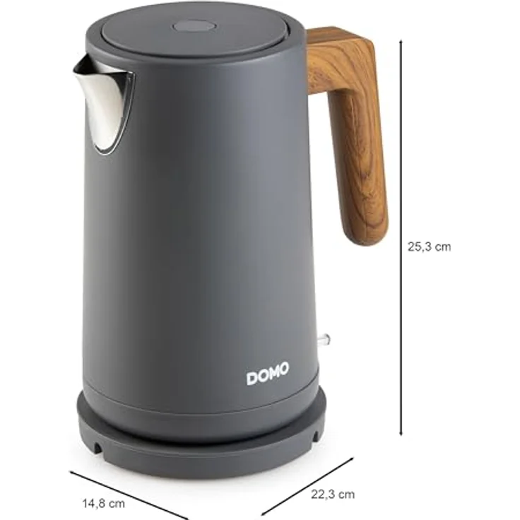 Domo DO9268WK Wasserkocher 'Wood You' - 1,7 L - mattgrau mit 360° drehbarer Basisstation – Bild 3
