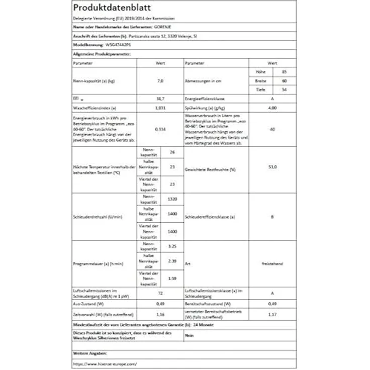 Gorenje W5G474A2P1 Waschmaschine 7 kg, 1400 U/min., WiFi, AdaptTech, ConnectLife, UltraClean, Easydose, weiß – Bild 15