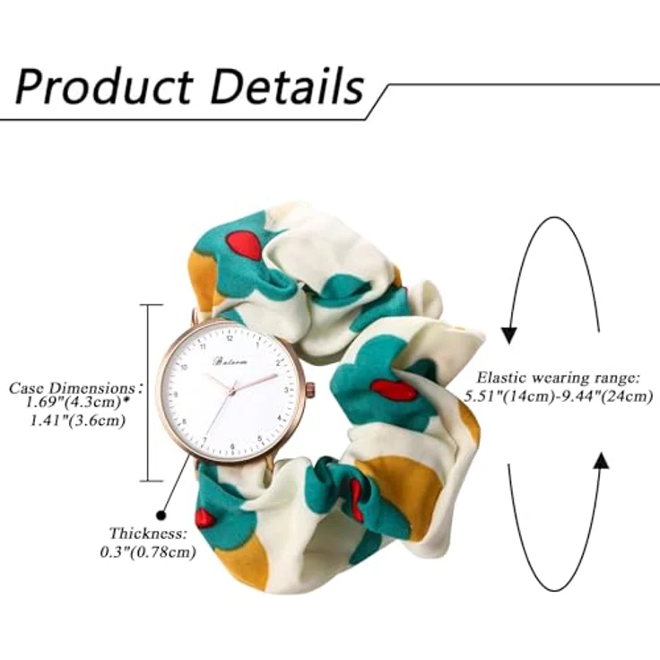 JewelryWe Damenuhr mit elastischem Haarband, grün Floral Analog Quarz Armbanduhr für Damen und Mädchen, Multifunktionale Lässige Uhr – Bild 4